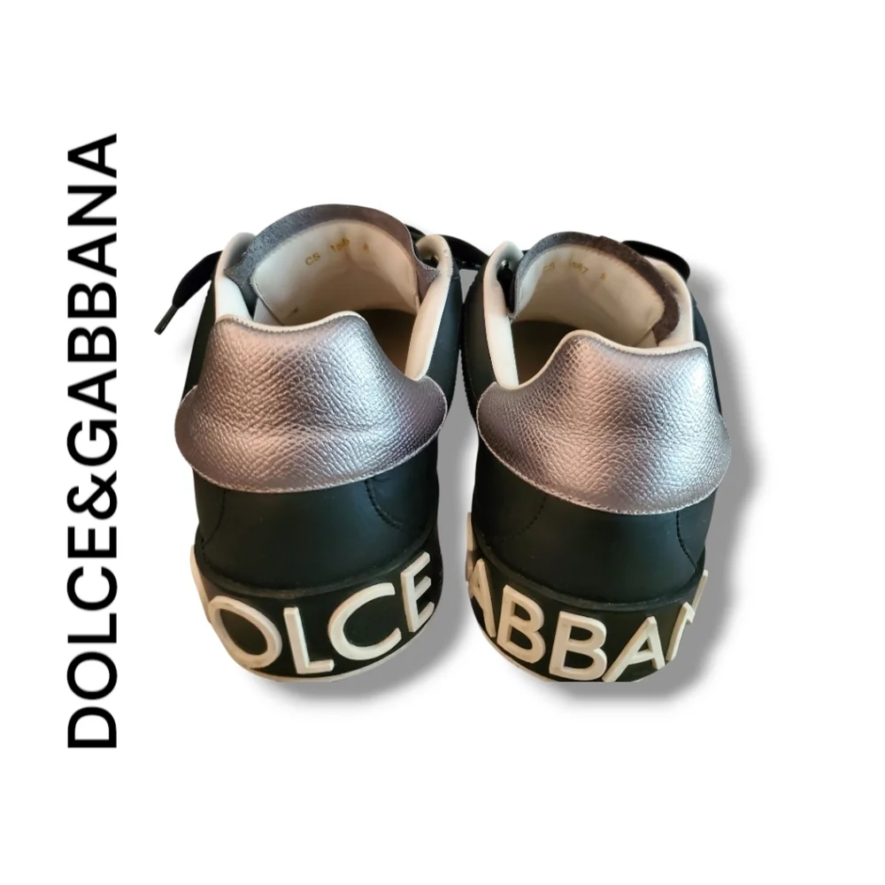 Authentic DOLCE & GABANNA Calfskin Nappa Portofino Black/Silver/White Sneakers